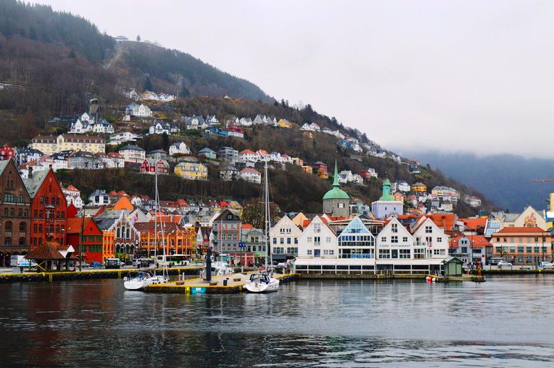 Der Hafen von Bergen mit Blick auf den Fischmarkt